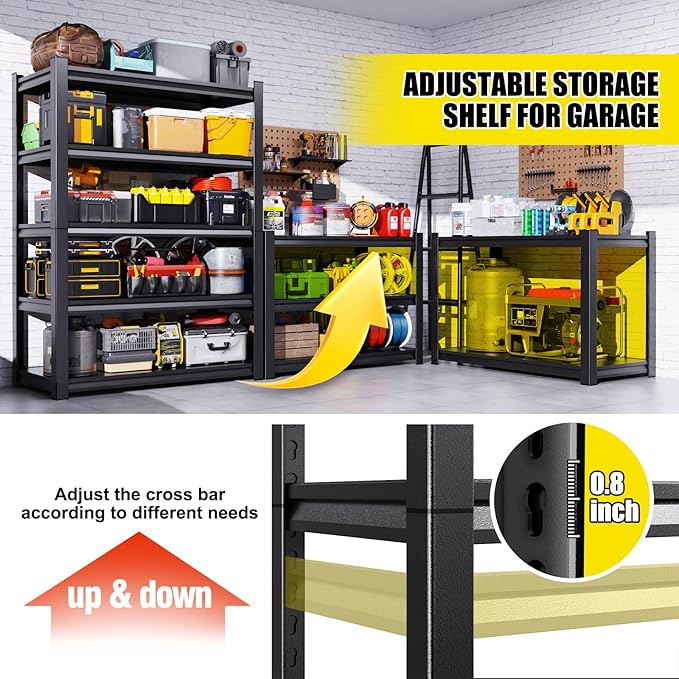 Set of 4 71"H-35"W Garage Shelving-2050LBS 5 Tier Storage Shelves,Adjustable Heavy Duty Metal Shelving Unit and Storage Large Rack,Utility Steel Shelf For Shop Warehouse Industrial Pantry 71"x35"x16"