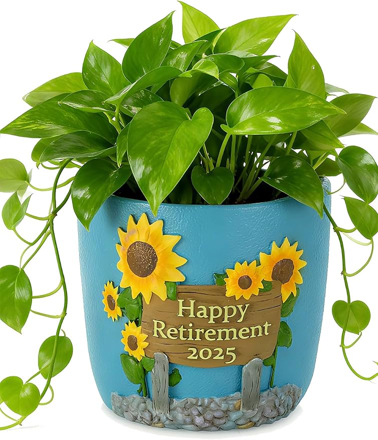 Retirement Gift for Woman: Happy Retirement Gift 2025 - Hand-Painted Plant Pot for Unique Retired Gifts or Retirement Party Decorations - Succulent Planter with Drainage 5.3 inch