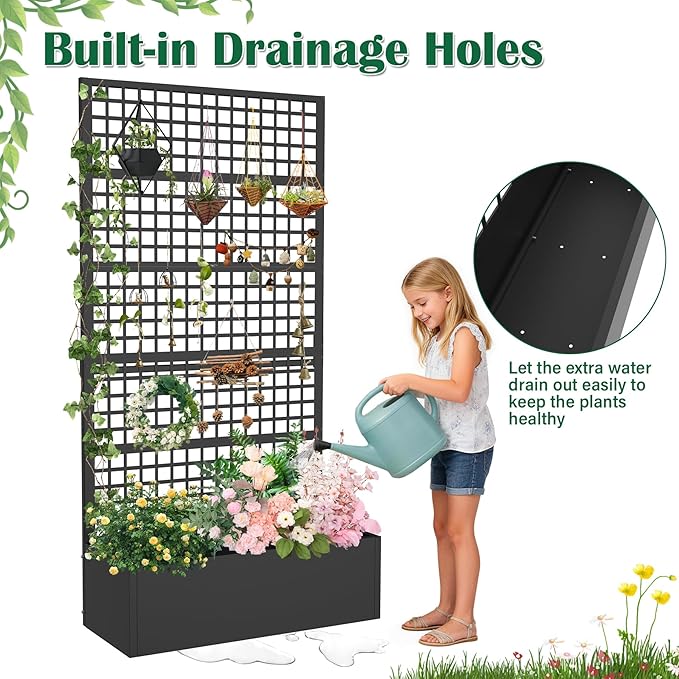 Metal Planter Box with Trellis 36" L x 16" W x 72" H, Raised Garden Bed with Privacy Screen, Privacy Planters for Climbing Plants, Flowers, Vegetables, Fruits