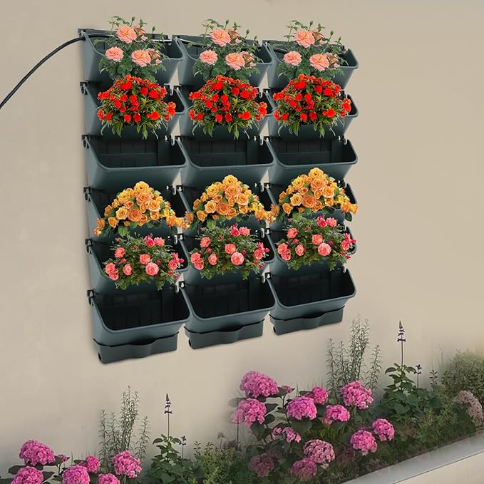 18 Pots Self-Watering Vertical Garden Planter Wall Mounted,with Smart Automatic Watering System, Digital Timer,Space Saving Wall Planter for Herbs Vegetables Fruits Flowers (Green)