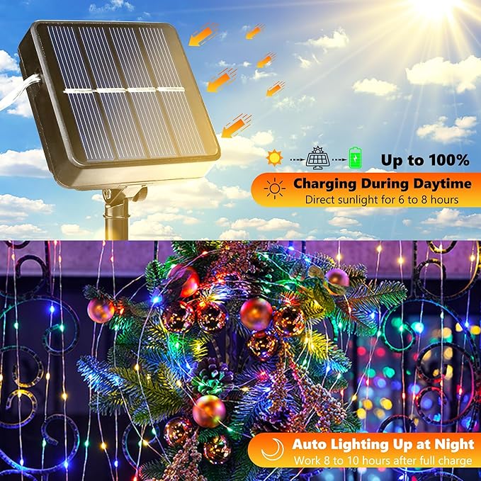 Joomer Solar Fairy Lights, 4-Pack Total 104FT 320LED Solar String Lights Outdoor Waterproof 8 Lighting Modes for Fence Party Garden Patio Yard Home Holiday Tree Outdoor Decoration (Multicolor)