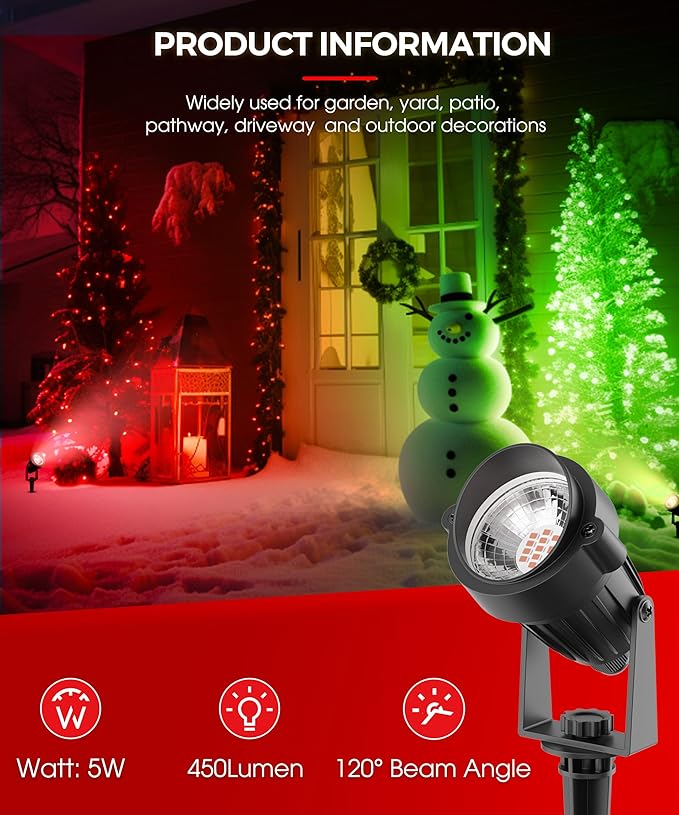 L LOHAS LED Red Spotlight Outdoor, Tree Spot Lights for Yard, Auto On/Off 5W 120V Landscape Lighting for House, Holiday, Christmas Decoration, 450LM IP66 Waterproof, UL Listed, 2 Pack