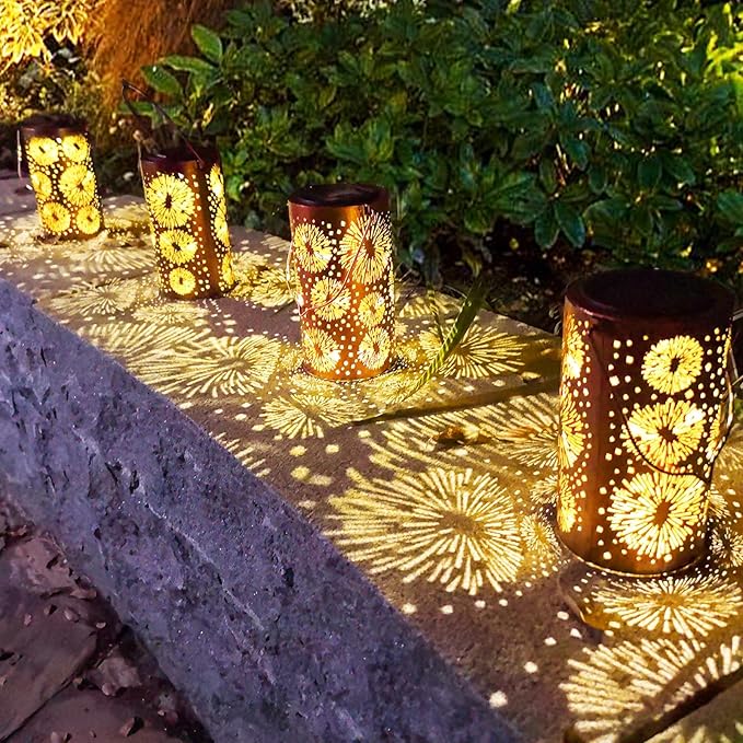 Fireworks Birthday Gifts for Women, Solar Lanterns Outdoor Waterproof, Garden Decor Metal Hanging Decorative Solar Lights for Patio Yard Lawn Backyard Porch, Gardening Gifts for Women Mom Grandma