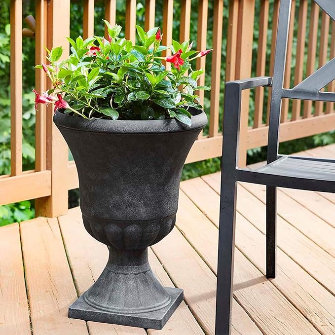 Southern Patio Winston Plant Urn, Garden Planter Urn for Flowers and Plants, 16" D x 16" W x 21" H, Weathered Black, 2 Pack