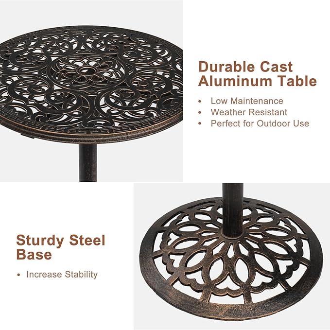 VINGLI 40" Outdoor Bar Table, High Top Table, Cast Aluminum Outdoor Pub Table 40-Inch Height, Round Bar Table Bistro Table for Patio, Cocktail, Bistro(28" Dia x 40 H)