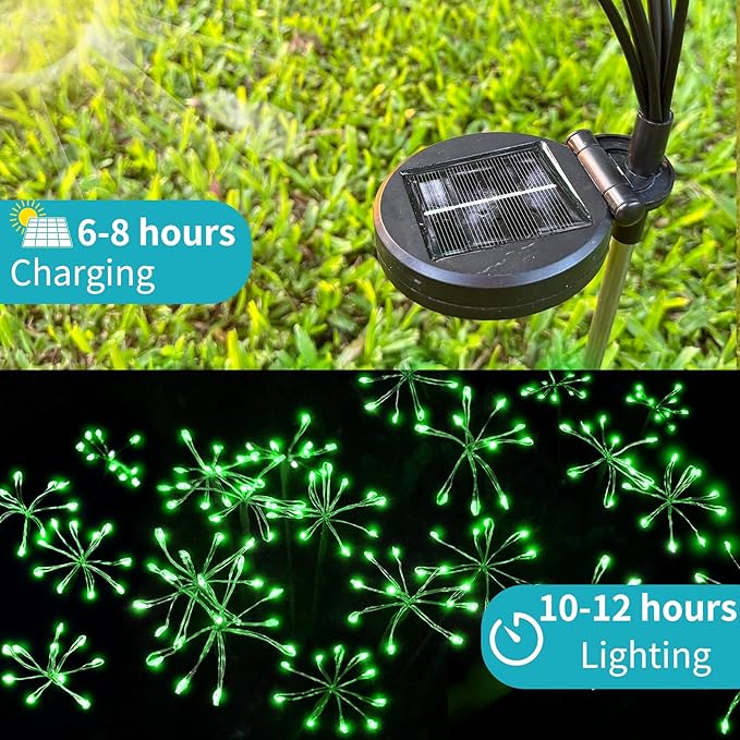 JJGoo Solar Garden Lights, New Upgraded 2 Pack Solar Swaying Starburst Light, Waterproof Fireworks Outdoor Lights, Yard Patio Pathway Decoration, Green