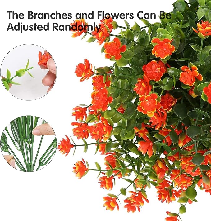 20 Bundles Artificial Fall Flowers Outdoor Fake Flowers, UV Resistant No Fade Faux Plastic Greenery Shrubs Plants for Hanging Garden Porch Window Box Outside Decoration,Home Indoor Decor Orange