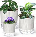 3 Pack Self Watering Pots for Indoor Plants, 4+5.5+6.3 Inch Self Watering Plant Pots, Flower Pots with Wick Rope and Reservoir - Black Stripes