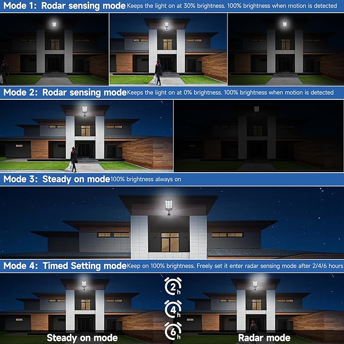 Solar Lights Outdoor Waterproof, 6500K Dusk to Dawn Solar Street Light Motion Sensor with Remote Control, LED Security Light for Outside Garden Yard Parking Lot, Oudoor Flood Lights, 2PACK