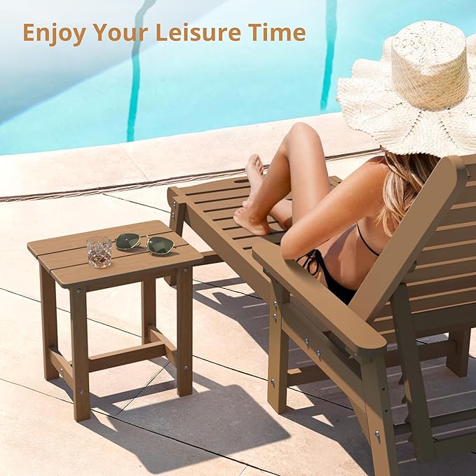 LUE BONA Outdoor Side Table, HDPS Small Outdoor Table, Adirondack Side Table, Outside End Table for Patio, Porch, Deck, Pool, Weather Resistant/Easy Maintenance/Indoor or Outside Use, Brown