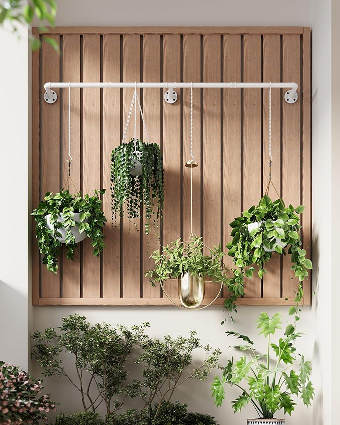 Plant Haning Rod, Hanging Planters for Indoor Plants with 6 Chains, Wall Plant Hanging Bar for Window Celling, 65.7 Inch, Metal White, Pots Not Included