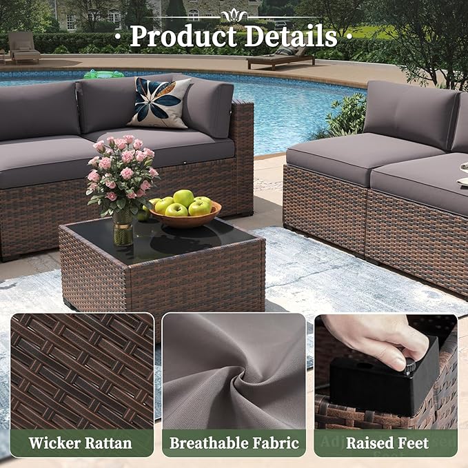 Aoxun 10 Piece Patio Furniture Set Wicker Rattan Patio Conversation Set Outdoor Sectional Sofa Set with Coffee Table and Thickened Cushions, Gray(Waterproof Cover Included)