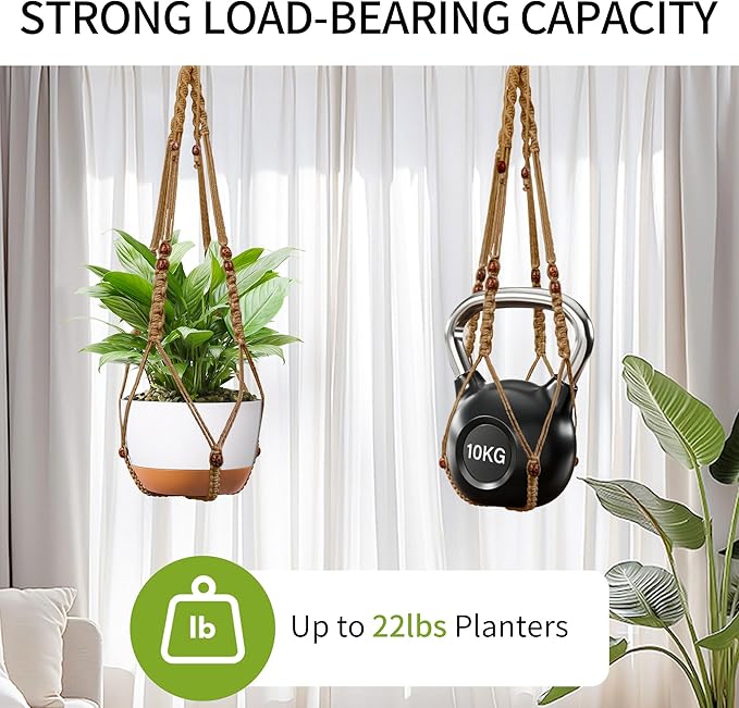Macrame Plant Hanger - Fits 6 to 15 inches Pots for Indoor Outdoor, 43 Inch, Set of 2, Brown (POTS NOT Included)