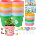 Durable Resin Garden Pot Craft Kit for Kids- 24 Pack Colorful Flower Plant Spring Crafts with Super-adhesive Stickers & Blank Labels School Activities Growing Kit for Classroom Home DIY Gift 4+ years