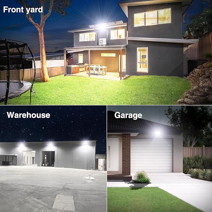 Onforu 80W Flood Lights Outdoor, 8000lm Bright LED Work Light with Plug, 6500K Daylight White LED Flood Lighting, IP66 Waterproof Security Yard Lights for Garage Stadium 2 Pack