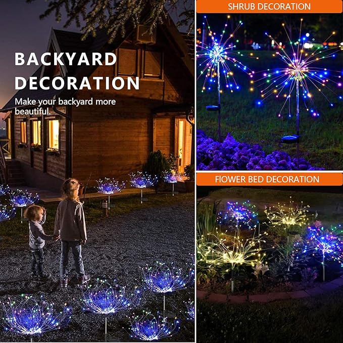 4 Pack Solar Firework Lights 200 LED Create Magical Nights, Waterproof Starburst Fairy Lights for Garden Yard Patio Christmas Romantic Wedding Party Decor(Color)
