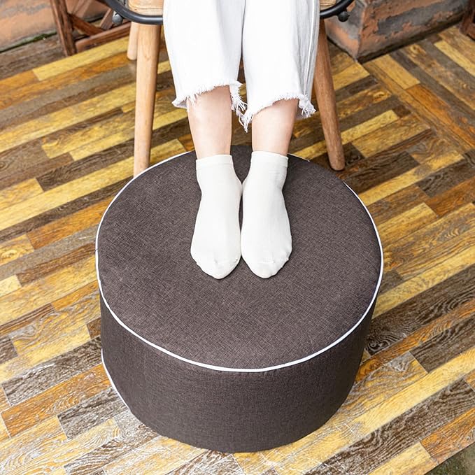 Outdoor Ottoman Outdoor Ottomans for Patio 19x12 Inches Modern Lightweight Foam Stuffed Pouf Outdoor Footstool Footrest Foot Stool Waterproof (Dark Coffee)