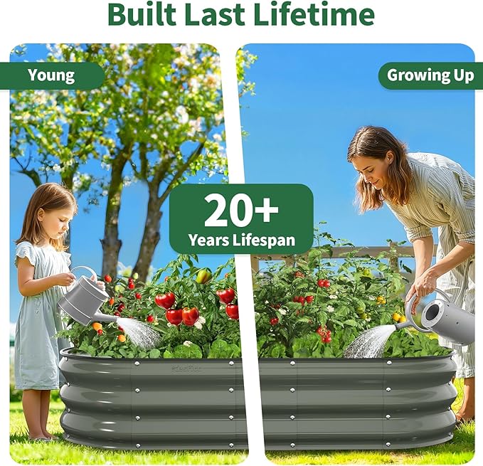 Kesfitt Raised Garden Bed, 4x2x1 FT Galvanized Steel Metal Raised Garden Bed, Oval Open-Bottom Design, 12-Inch Deep for Outdoor Vegetable & Herb Gardening, Volcanic Gray