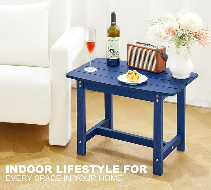 Y&M Adirondack Outdoor Side Table, HIPS Patio End Table, Waterproof Outside Table, Balcony Modern End Tables 23.5" inch Long for Garden, Pool, Beach, Porch, Deck, Indoor or Outdoor Use, Navy Blue