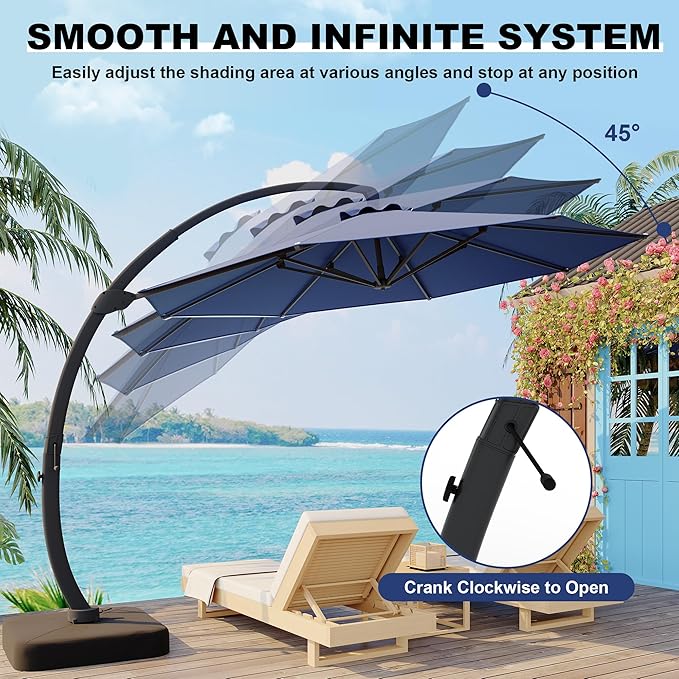 GarveeLife 11FT Cantilever Patio Umbrella With Base Included, Cantilevers Outdoor Umbrella Heavy Duty Offset, Aluminium Curved Cantilever Umbrella