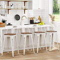 WENTMENT Bar Stools Set of 4, Industrial Style, Metal Frame, Distressed White, Wooden Seat, 24" H x 12.2" W x 15.6" D, 330 lbs Max Weight, Counter Height
