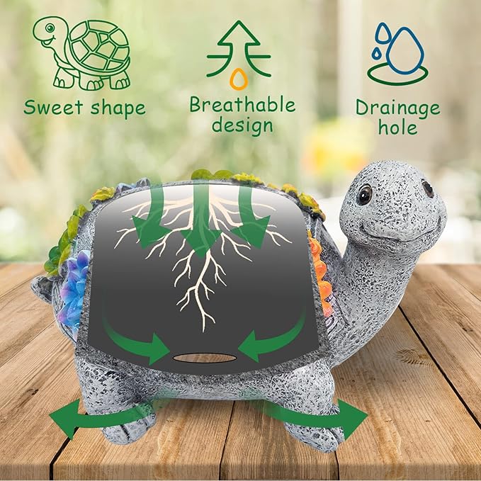 Turtle Succulent Planter, Resin Material, Indoor/Outdoor Use, Cute Decor, 5.9" x 3.94" x 3.15"