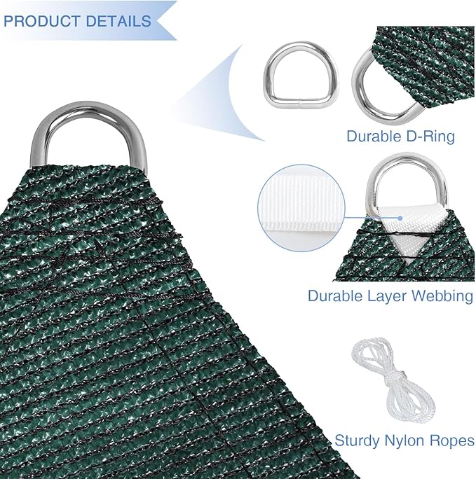 E&K Sunrise 15' x 15' x 15' Sun Shade Sail Triangle Canopy Shade Cover UV Block for Patio Backyard Garden Outdoor (Green)