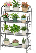 SORCEDAS Plant Stand Indoor Outdoor Plant Shelf 4 Tier Metal Corner Flower Stand Multiple Holder for Patio Garden Balcony Living Room, Dark Grey