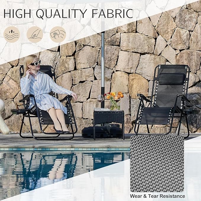 Sweetcrispy Zero Gravity Chairs, Set of 4 Portable Recliner Beach Camping Patio Outdoor Folding Lounge Chair with Cup Holder Trays and Adjustable Pillow for Poolside, Garden, Backyard, Lawn (Black)