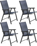 Yaheetech Outdoor Patio Chairs Set of 4, Portable Dining Chairs with Armrests for Camping, Lawn Yard Beach, Folding Outdoor Chairs 4-Pack with Metal Frame, Navy Blue