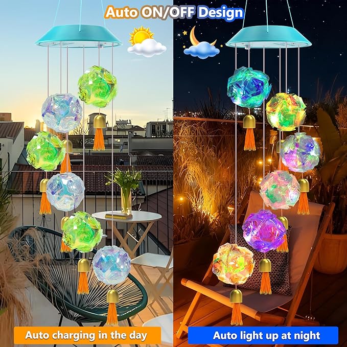 Toodour Solar Wind Chime, Color Changing Hydrangea Ball Wind Chimes LED Decorative Mobile Waterproof Outdoor Solar Lights Gifts for Mom Grandma, Garden, Patio, Yard, Window Decoration Birthday Gift