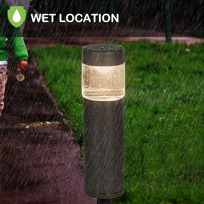 hykolity Low Voltage Landscape Lights, 3W 191LM 12V-24V LED Round Bollard Light, Wired Outdoor Walkway Light Path Lights for Yard Lawn, Aluminum Construction, 30 Watt Equivalent, 6 Pack