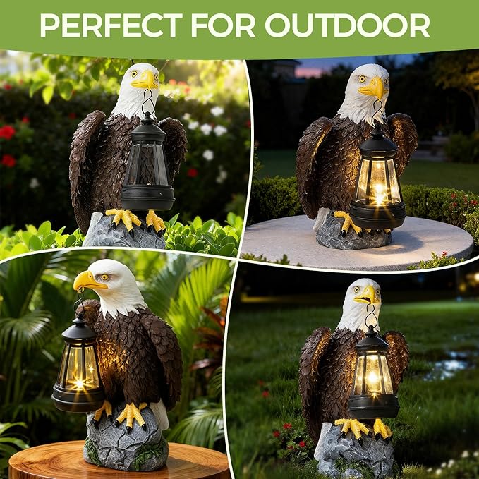 American Bald Eagle Garden Statue with Solar Light,Outdoor Decor Sculpture,Perfect for Patio,Yard,Porch,Balcony,Distinctive Bald Eagle Home Decor,250 Anniversary USA Gift for Men Father