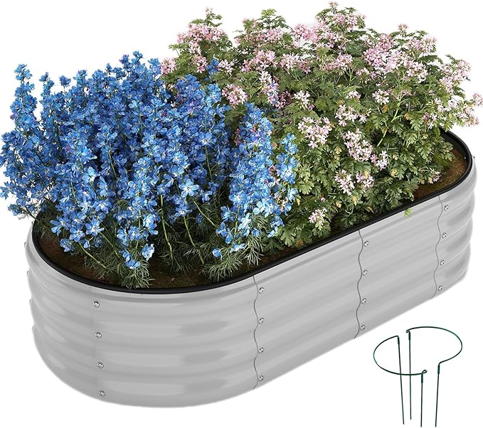 Galvanized Planter Outdoor Galvanized Metal Planter Round Raised Garden Bed Kit for Gardening Outdoor 1CP Gray 4X2X1FT
