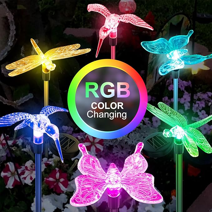 Anordsem Solar Garden Lights Outdoor: 6 Waterproof PVC Insect Stake Light Heads - Changeable Color LED Lighting for Gardener Yard Decoration - Christmas Gifts for Homeowners Over 30