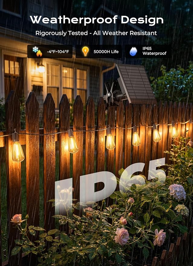 Brightown 76FT Solar String Lights Outdoor Waterproof, Patio Lights with Remote and 23+1 LED Shatterproof Bulbs, Dimmable & Timable, 3 Light Modes, Solar Lights Outdoor for Yard Camping Party Outside