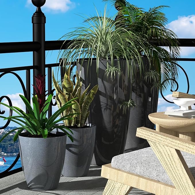 QCQHDU 10 inch Tall Planters for Indoor & Outdoor Plants, 2 Pack Sturdy Plant-Flower-Tree Pots for Front Porch Patio Deck Living Room Decor