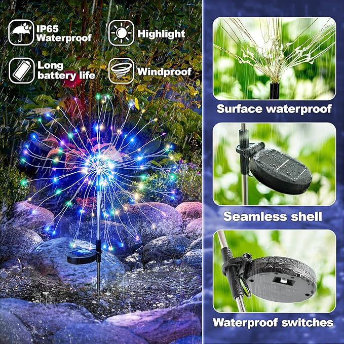 Anordsem Solar Garden Lights Outdoor: Bendable Copper Wire with 120 LED Firework Beads - Colorful Waterproof DIY Fairy Decoration for Yard Pathway Patio - Gifts for Women Mom Homeowners