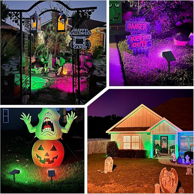 Solar Color Changing RGB Spot Lights Outdoor, 6 Pack/7 Lighting Modes Multicolor Outdoor Lights for Yard Waterproof IP68, Halloween Christmas Solar Landscape Powered Lights Garden Pathway