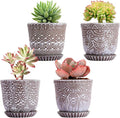 Gepege Succulent Pots, 4 Inch Small Indoor Ceramic Planter Pot with Drainage Holes and Saucers for Plants - Set of 4