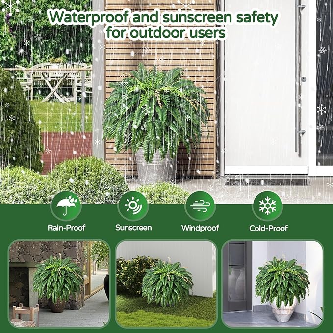128 Leaves Fake Ferns, Large Artificial Boston Fern, Faux Fern Plants for Home, Office, Garden Indoor Outdoor Decoration(49 inch,1pack)