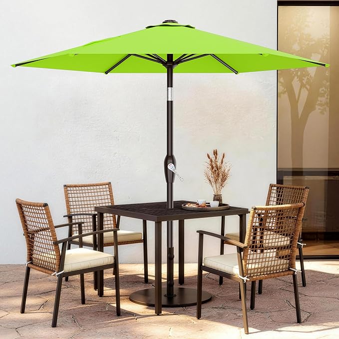 AreShark 7.5FT Patio Umbrella Table Market Umbrella with 6 Sturdy Ribs, Button Tilt/Crank Heavy-Duty Round Outdoor Umbrellas for Garden, Deck, Backyard,and Pool, Apple Green