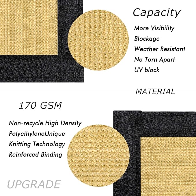 UPGRADE Privacy Fence Screen 4'x15' Sand Outdoor 90% Visibility Blockage 170 GSM Mesh Shade Cover Panels for Backyard,Balcony,Home Decoration with Zip Ties,Customized Avaliable