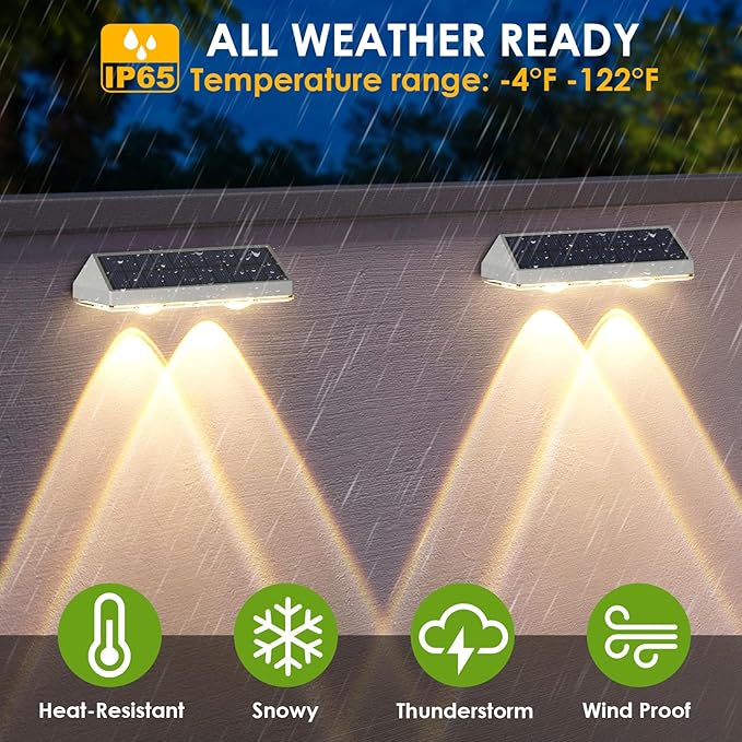 12 Pack Solar Fence Lights Outdoor Waterproof LED - 3000/4000/6000K 3 Mode, IP65 Waterproof Fence Lights Solar Powered, Solar Wall Lights for Outside, Backyard/Step/Patio/Deck Fence/Stair Railings