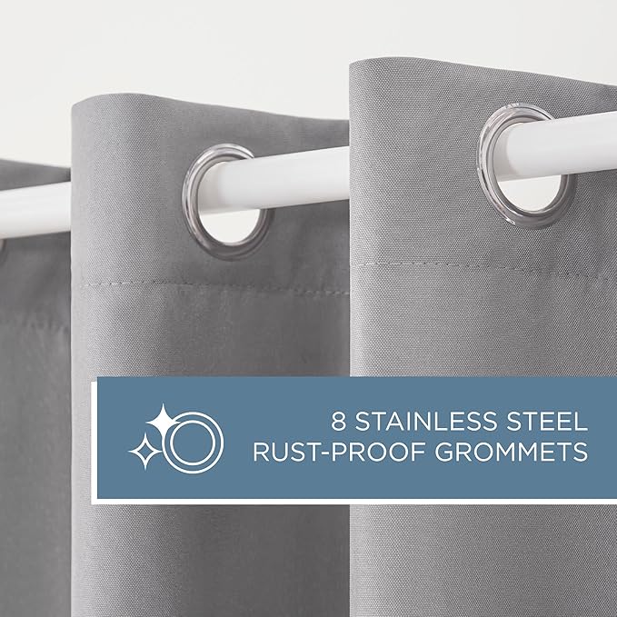 TOWN & COUNTRY BASICS Cabana Solid Heavyweight Indoor Outdoor Curtains, Light Filtering Opacity with Grommet Top, Water Repellent, 2-Pack Set, 54"x120", Medium Grey