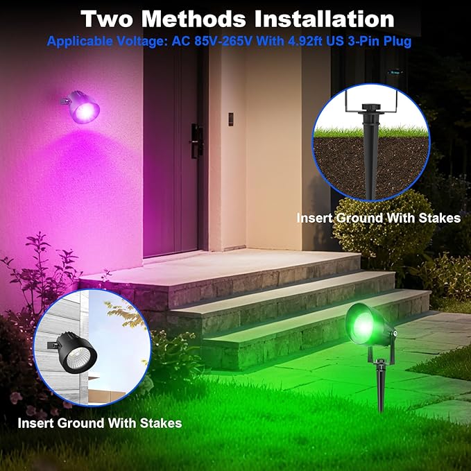 RGB Color Changing Spotlights Outdoor, LED Landscape Lighting with Remote/APP Control, Music Sync & Timing Mode, IP65 Waterproof Outdoor for Yard Garden Pathway Christmas Halloween, 4 Pack