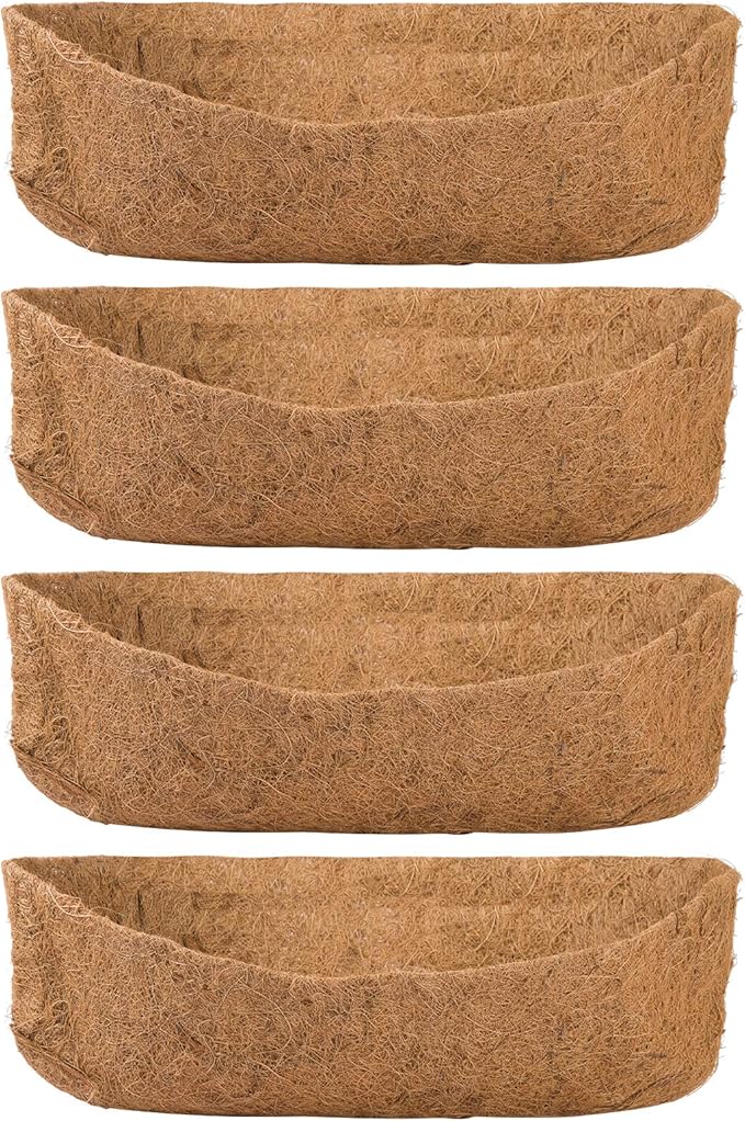 4 Pack Coco Liners for Window Planter Box - 24in 100% Natural Coconut Coir Fiber Liner Replacement for Deck Flower Box, Garden Railing Fence Trough, Wall Planter Basket, Vegetables Pot