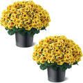 2 Pack Artificial Geranium Flowers Topitary Trees for Outdoors, UV Resistant Geraniums Potted Bushes Look Real Silk Faux Plants for Front Door Garden Porch Planter Farmhouse Home Decor (Yellow)