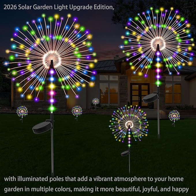 Garden Decor Solar Lights Outdoor,155LED 8 Lighting Modes Pole Light Waterproof Colorful Solar Garden Lights for Christmas, Halloween Decoration,Yard, Patio, Porch,Flower Pot,Pathway (2Pack)