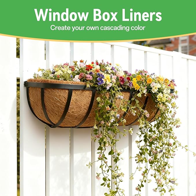 ZeeDix 36 Inch Trough Coconut Liners for Planters (4-Pack) - 100% Natural Coconut Coir Fiber Planter Liners Replacement for Window Boxes, Wall Baskets, Deck Flower Boxes, Garden Railing Fence Troughs